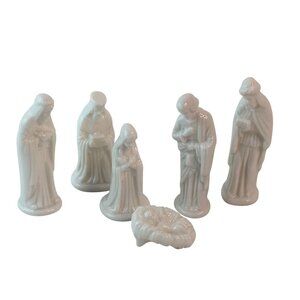 Vintage Ceramic Bisque 6 Piece Nativity Set Miniature 3”-4"  White Glazed Taiwan